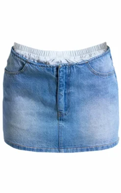 Light Blue Lace Waistband Denim Mini Skirt