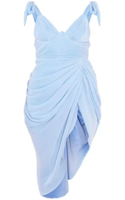 Light Blue Plisse Underwired Drape Midaxi Dress