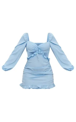 Light Blue Ruched Cut Out Back Shift Dress