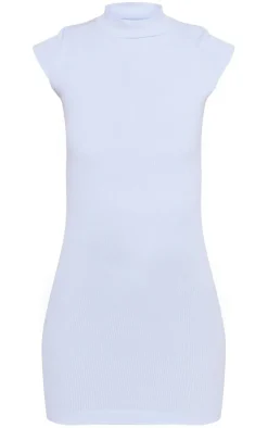 Light Blue Snatched Rib Cap Sleeve Bodycon Dress