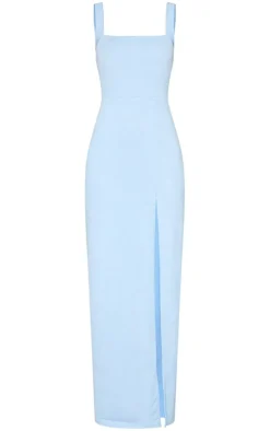 Light Blue Straight Neck Maxi Dress