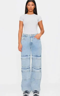 Light Blue Wash Cargo Front Pocket Baggy Boyfriend Jeans