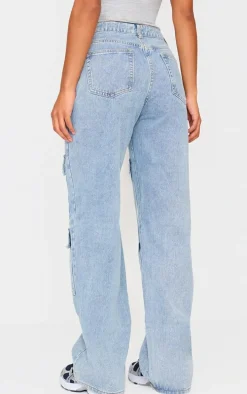 Light Blue Wash Cargo Front Pocket Baggy Boyfriend Jeans