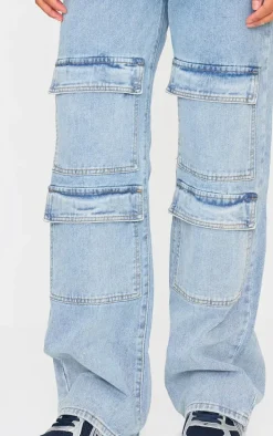 Light Blue Wash Cargo Front Pocket Baggy Boyfriend Jeans