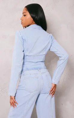Light Blue Wash Corset Detail Cropped Denim Jacket
