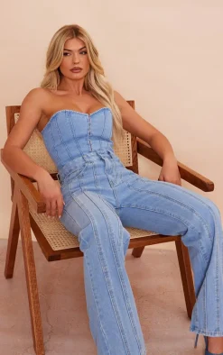 Light Blue Wash Denim Hook And Eye Structured Corset