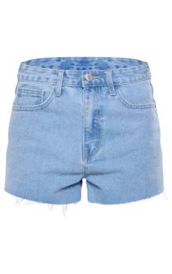 Light Blue Wash Denim Raw Hem Hot Pants