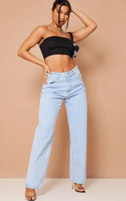 Light Blue Wash Dipped Back Waistband Boyfriend Jeans
