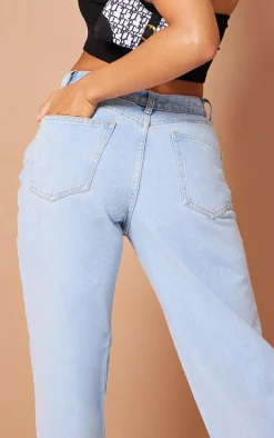 Light Blue Wash Dipped Back Waistband Boyfriend Jeans