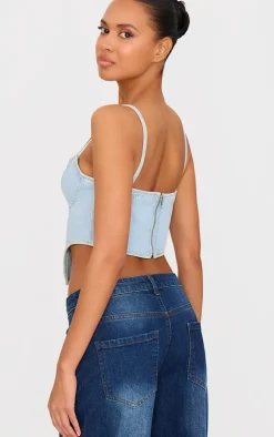 Light Blue Wash Dipped Hem Denim Corset