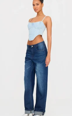 Light Blue Wash Dipped Hem Denim Corset