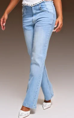 Light Blue Wash Frayed Hem Relaxed Fit Jeans