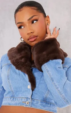 Light Blue Wash Fur Trim Cropped Denim Jacket