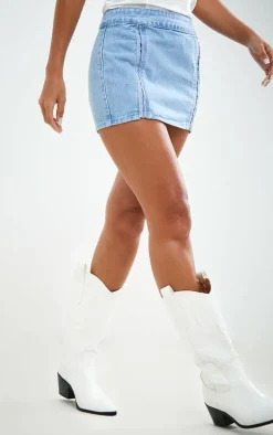 Light Blue Wash Hook And Eye Detail Denim Mini Skirt