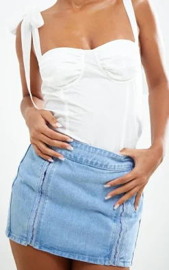 Light Blue Wash Hook And Eye Detail Denim Mini Skirt