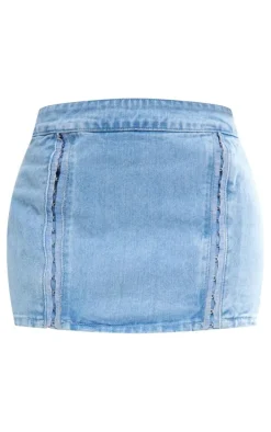 Light Blue Wash Hook And Eye Detail Denim Mini Skirt
