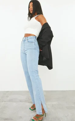 Light Blue Wash L30 Split Hem Jeans