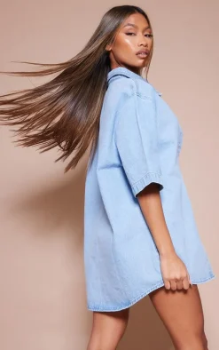 Light Blue Wash Oversized Denim Shirt Dress