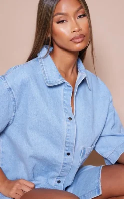 Light Blue Wash Oversized Denim Shirt Dress