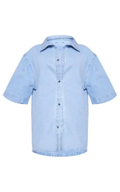 Light Blue Wash Oversized Denim Shirt Dress