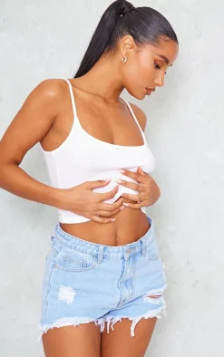 Light Blue Wash Ripped Denim Shorts