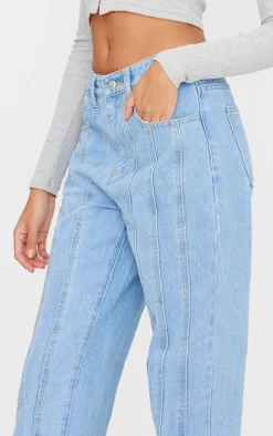 Light Blue Wash Seam Detail Straight Leg Jean