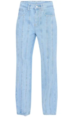 Light Blue Wash Seam Detail Straight Leg Jean