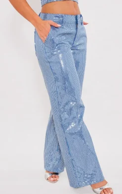 Light Blue Wash Sequin Wide Leg Jean
