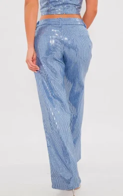 Light Blue Wash Sequin Wide Leg Jean