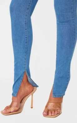 Light Blue Wash Side Split Hem Skinny Jeans