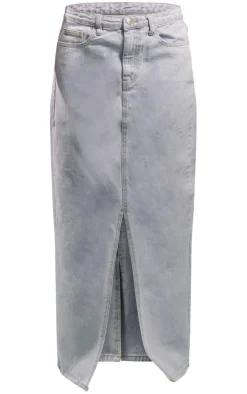 Light Blue Wash Statement Slit Denim Maxi Skirt