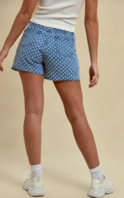 Light Blue Wash Textured Denim Shorts