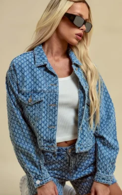 Light Blue Wash Textured Denim Shorts