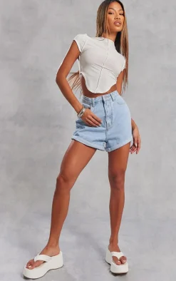 Light Blue Wash Turn Up Hem Mom Shorts
