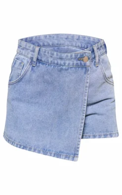 Light Blue Wrap Front Denim Mini Skort