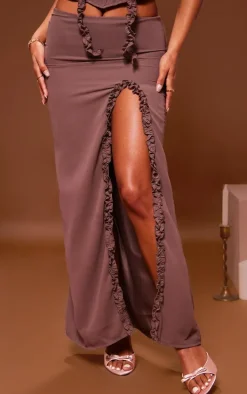 Light Brown Chiffon Split Hem Maxi Skirt