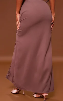 Light Brown Chiffon Split Hem Maxi Skirt