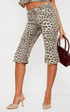 Light Brown Leopard Print Denim Capris