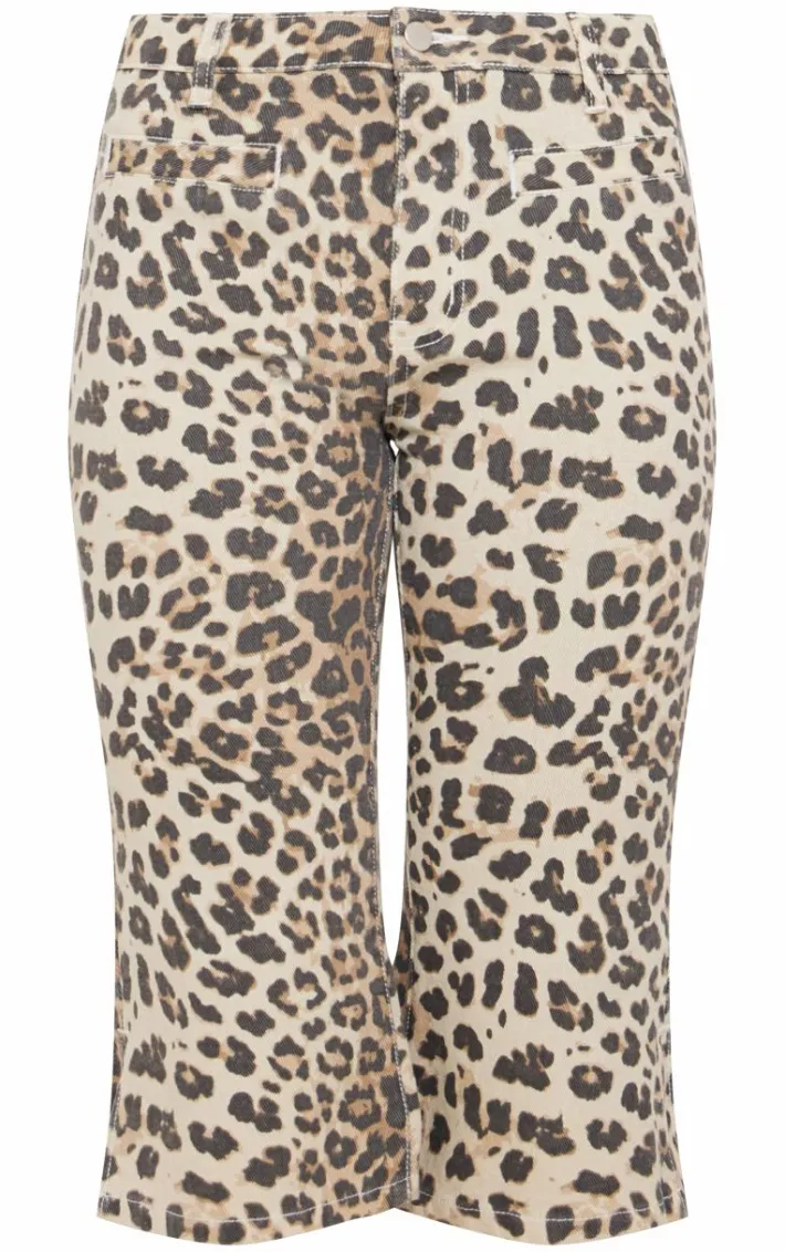Light Brown Leopard Print Denim Capris