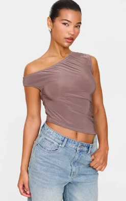 Light Brown Slinky Asymmetric Long Top