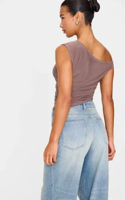 Light Brown Slinky Asymmetric Long Top