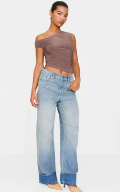 Light Brown Slinky Asymmetric Long Top