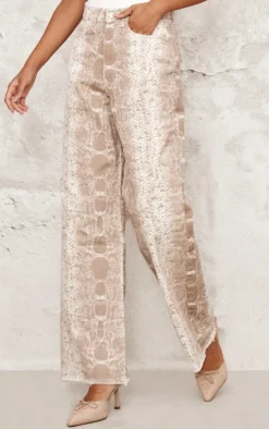 Light Brown Snake Print Wide Leg Jeans