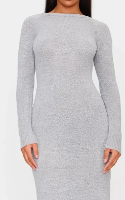 Light Grey Bobble Knit Long Sleeve Maxi Dress