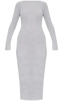 Light Grey Bobble Knit Long Sleeve Maxi Dress