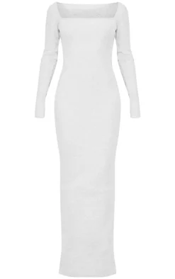Light Grey Heavy Rib Square Neck Maxi Dress