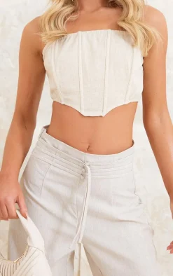 Light Grey Linen Feel Tie Front Straight Leg Pants