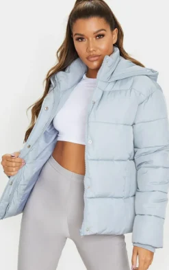 Light Grey Padded Panel Puffer Hooded Jacket