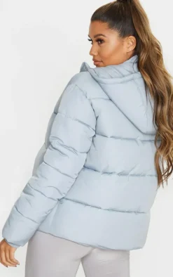 Light Grey Padded Panel Puffer Hooded Jacket