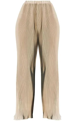 Light Grey Plisse High Waisted Wide Leg Pants